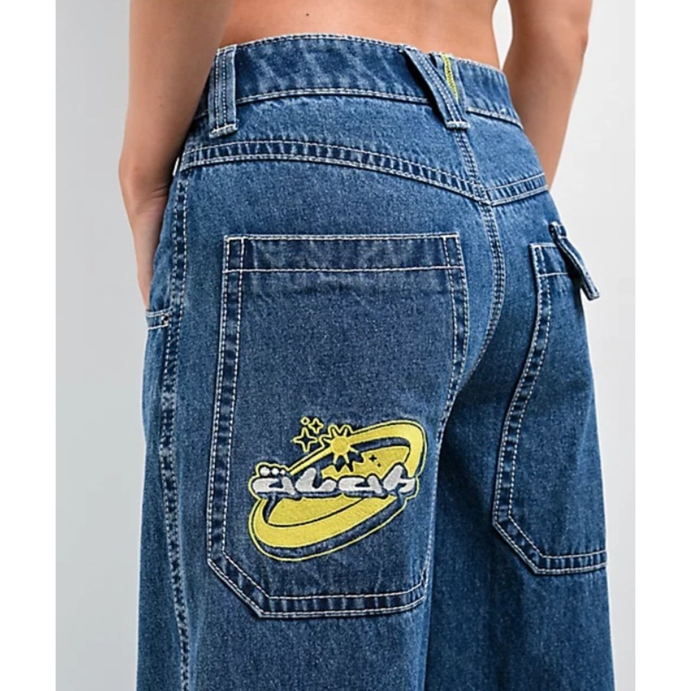 A. LAB Analog Blue Rave Jeans Wide Leg Skater Women Size 6 Baggy Y2K Streetwear